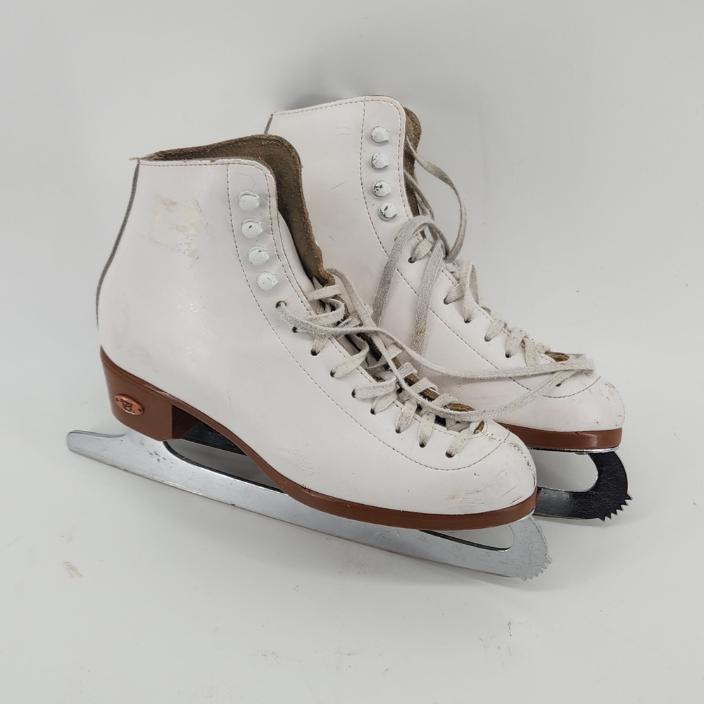 Vintage Riedell 121 Figure Skates Women's Sz 5 White Leather MK Sheffield Blades
